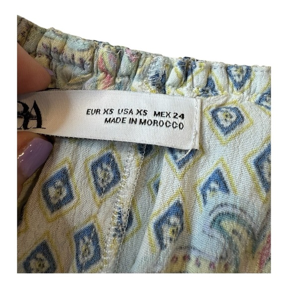 Zara Ruffle Off Shoulder Top in White Multi Color Floral Botanical Size XSmall - Picture 11 of 15